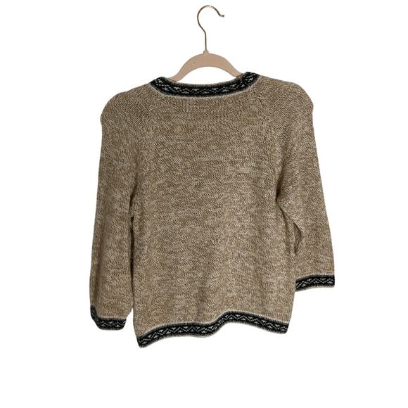 Alpaca Women's Wool Knitted Oatmeal Llama Print Fair Isle Sweater Sz Small - Picture 3 of 3